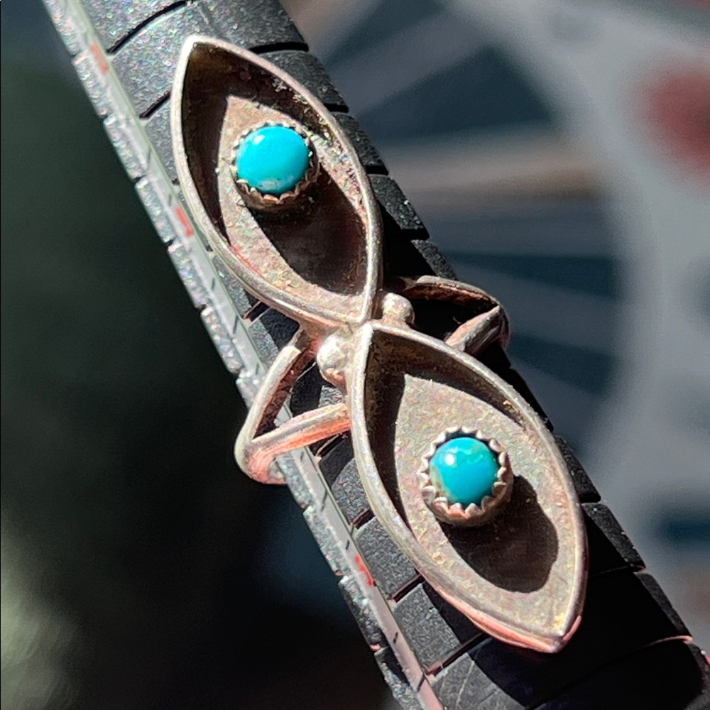 VTG Zuni Snake Eye Petit Point Sterling Silver Marquise Turquoise Statement Ring